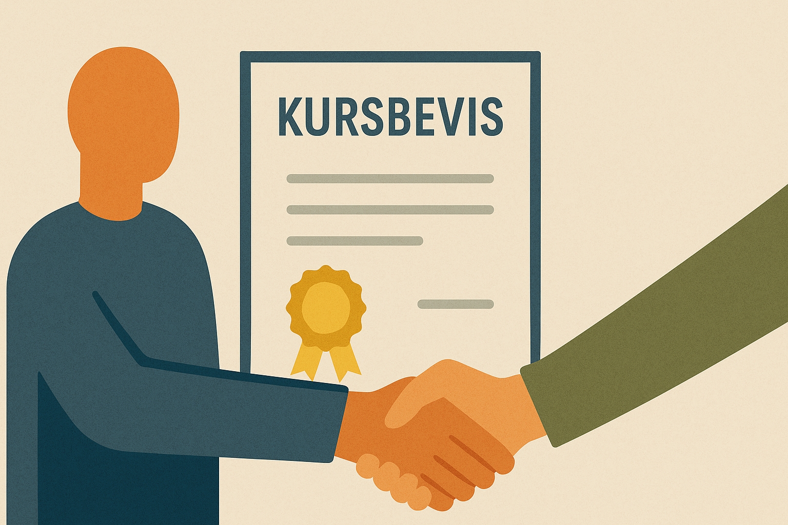 En illustrasjon som viser en kursdeltaker som mottar et kursbevis